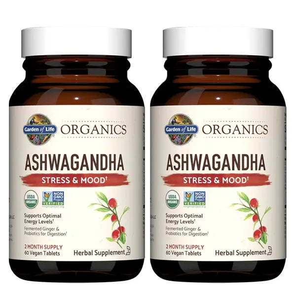 2 Pack - Garden of Life Organic Ashwagandha Supplement with Probiotics 60 Count Garden of Life